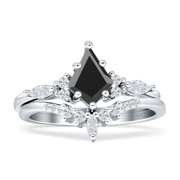 Two Piece Kite Bridal Ring Black CZ 925 Sterling Silver Wholesale